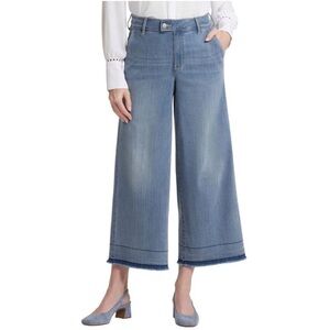 Nydj Mona Wide Leg Cropped Jean Size 10 Light Wash Frayed Hem High Rise